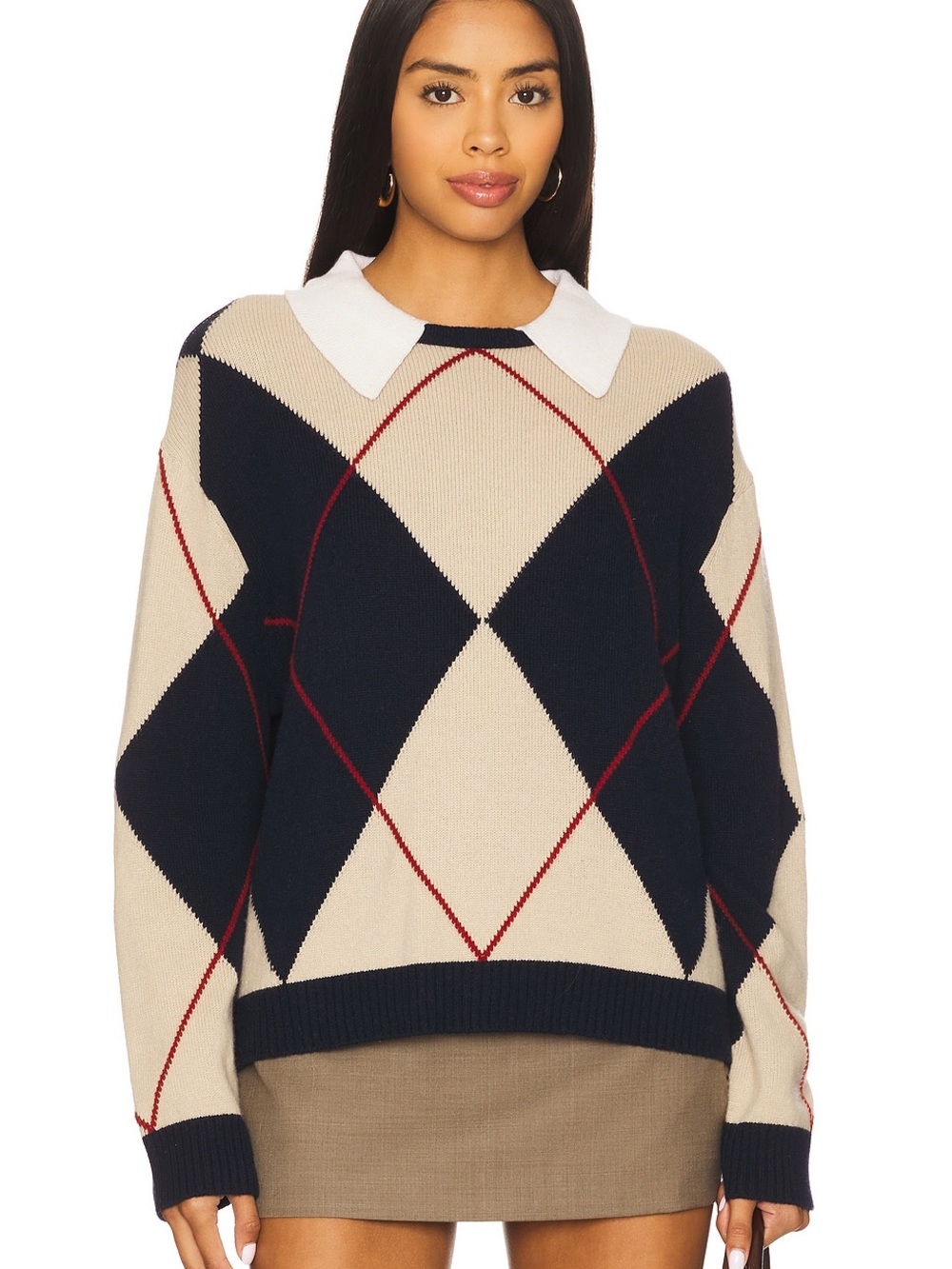 Joe's Jeans JERSEY JUDE Beige & Navy Crewneck Sweater Small